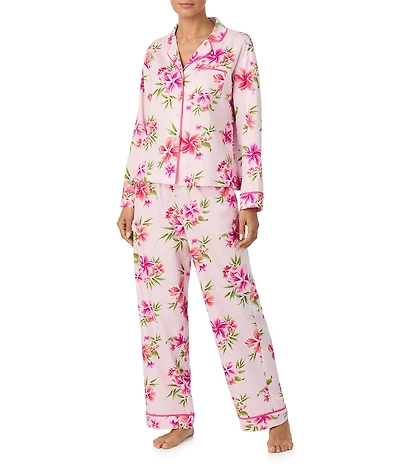 Tommy Bahama Floral Print Long Sleeve Notch Collar Sateen Long Pajama Set