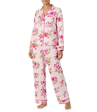 Tommy Bahama Floral Print Long Sleeve Notch Collar Sateen Long Pajama Set