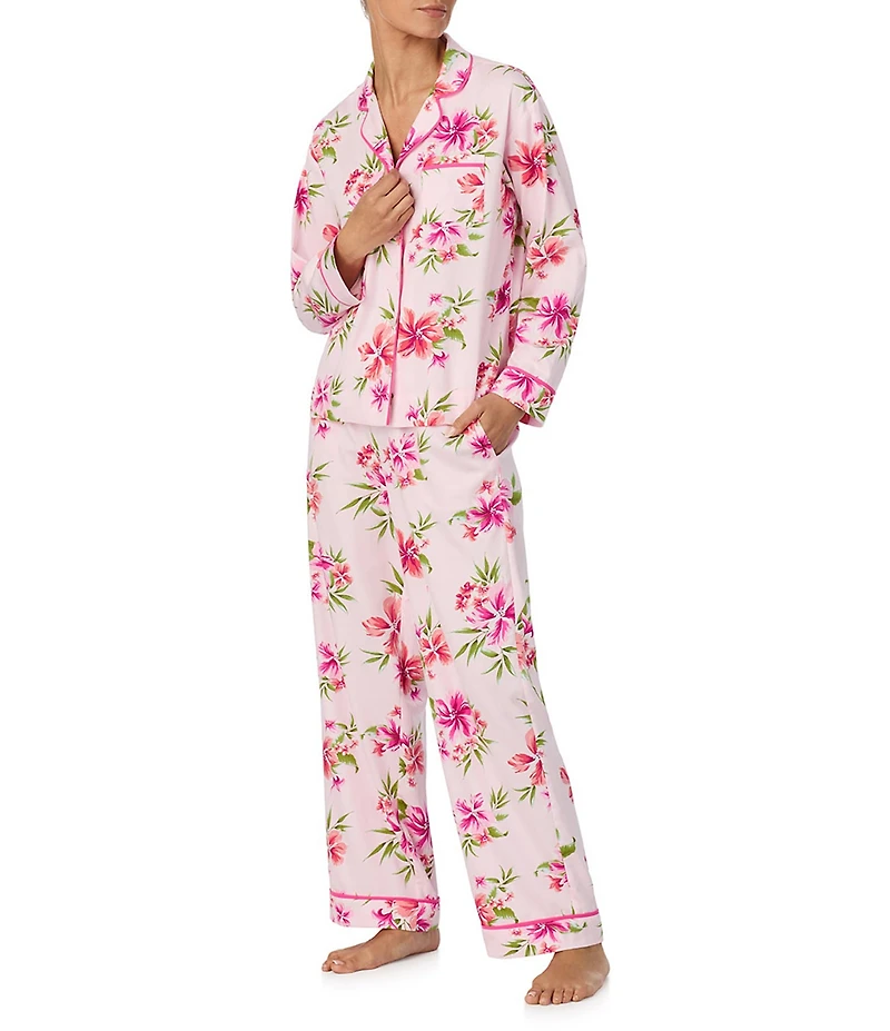 Tommy Bahama Floral Print Long Sleeve Notch Collar Sateen Long Pajama Set
