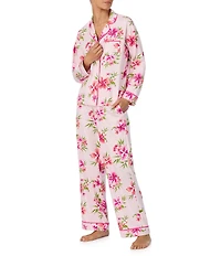 Tommy Bahama Floral Print Long Sleeve Notch Collar Sateen Long Pajama Set
