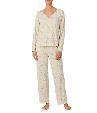 Tommy Bahama Floral Print Long Sleeve Split V-Neck Knit Pajama Set