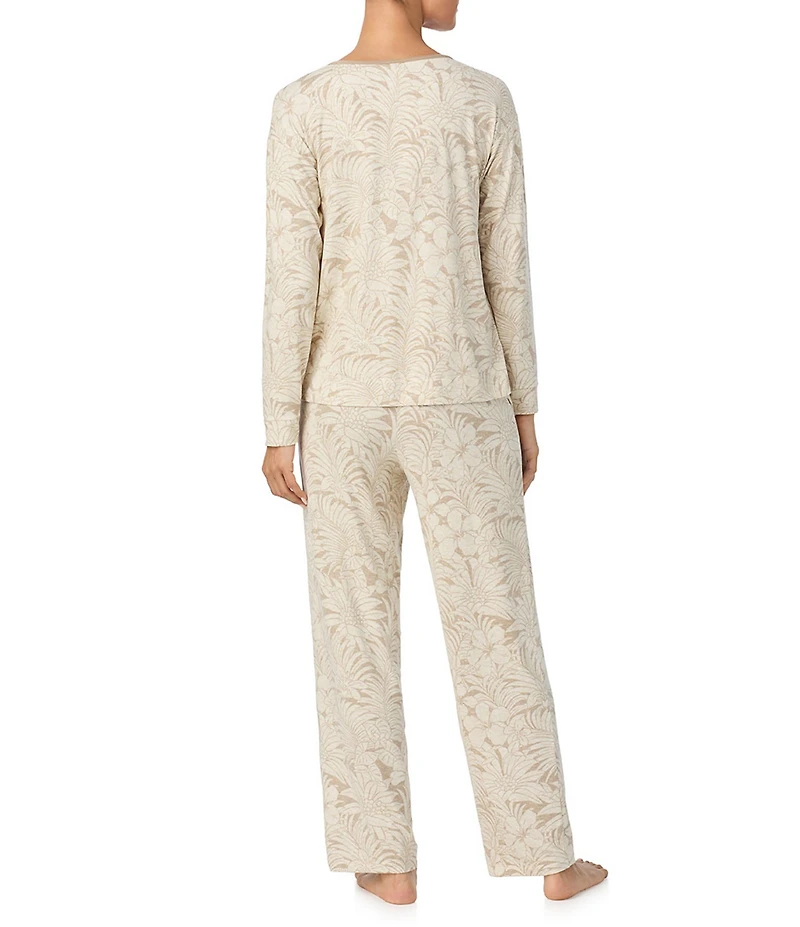 Tommy Bahama Floral Print Long Sleeve Split V-Neck Knit Pajama Set