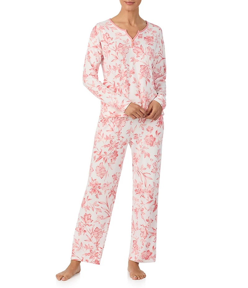 Tommy Bahama Floral Print Long Sleeve Split V-Neck Knit Pajama Set