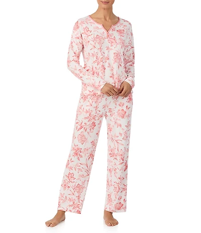 Tommy Bahama Floral Print Long Sleeve Split V-Neck Knit Pajama Set