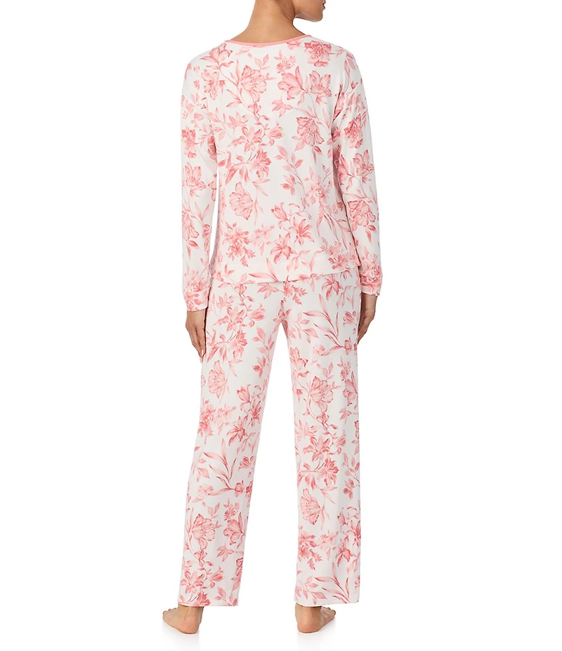 Tommy Bahama Floral Print Long Sleeve Split V-Neck Knit Pajama Set