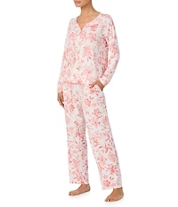 Tommy Bahama Floral Print Long Sleeve Split V-Neck Knit Pajama Set