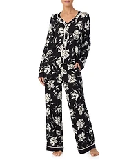 Tommy Bahama Floral Print Long Sleeve V-Neck Knit Long Pajama Set