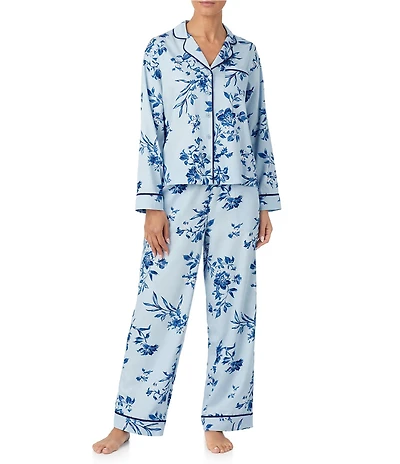 Tommy Bahama Floral Print Notch Collar Knit Long Pajama Set