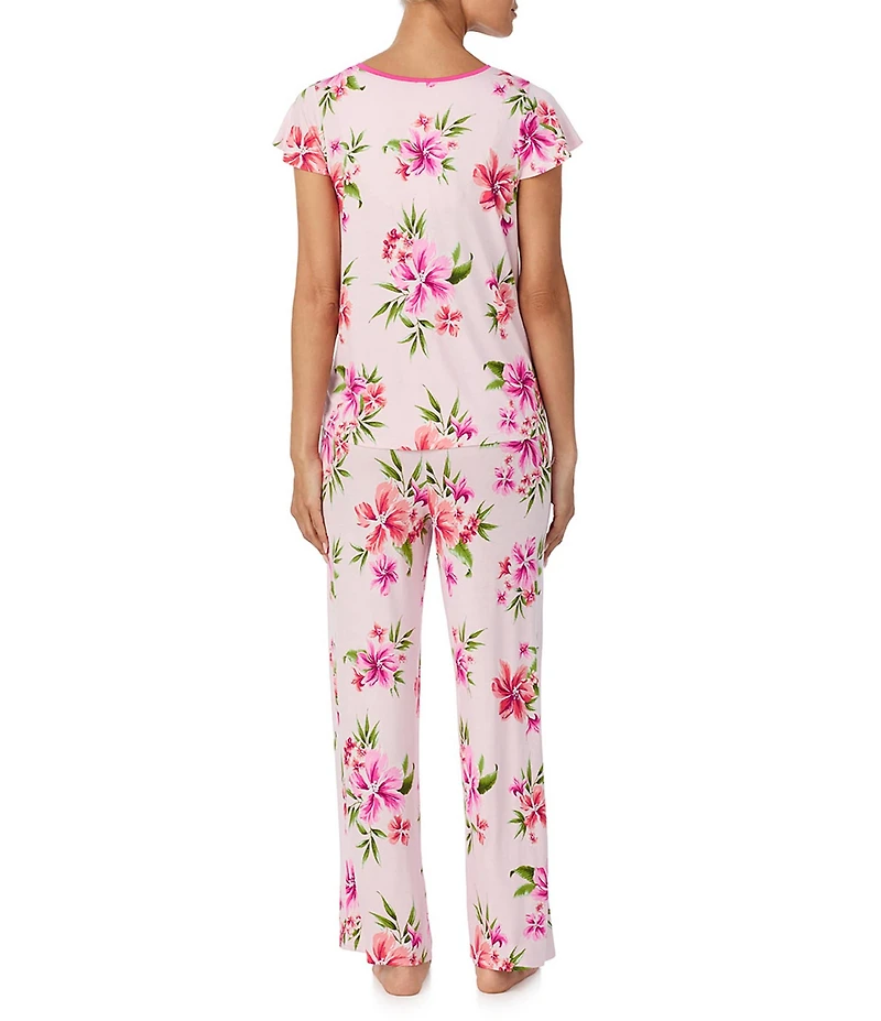 Tommy Bahama Floral Print Short Sleeve Jersey Knit Long Pajama Set