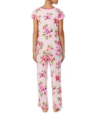 Tommy Bahama Floral Print Short Sleeve Jersey Knit Long Pajama Set