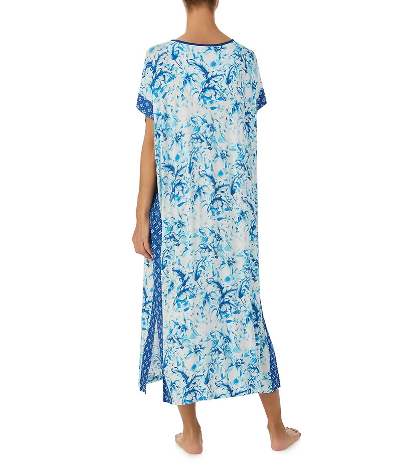 Tommy Bahama Floral Print Short Sleeve V-Neck Jersey Knit Caftan