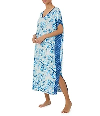Tommy Bahama Floral Print Short Sleeve V-Neck Jersey Knit Caftan