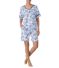 Tommy Bahama Floral Print Short Sleeve V-Neck Jersey Knit Shorty Pajama Set