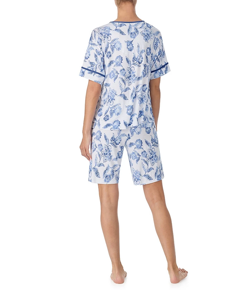 Tommy Bahama Floral Print Short Sleeve V-Neck Jersey Knit Shorty Pajama Set