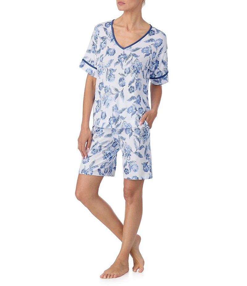 Tommy Bahama Floral Print Short Sleeve V-Neck Jersey Knit Shorty Pajama Set