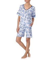 Tommy Bahama Floral Print Short Sleeve V-Neck Jersey Knit Shorty Pajama Set
