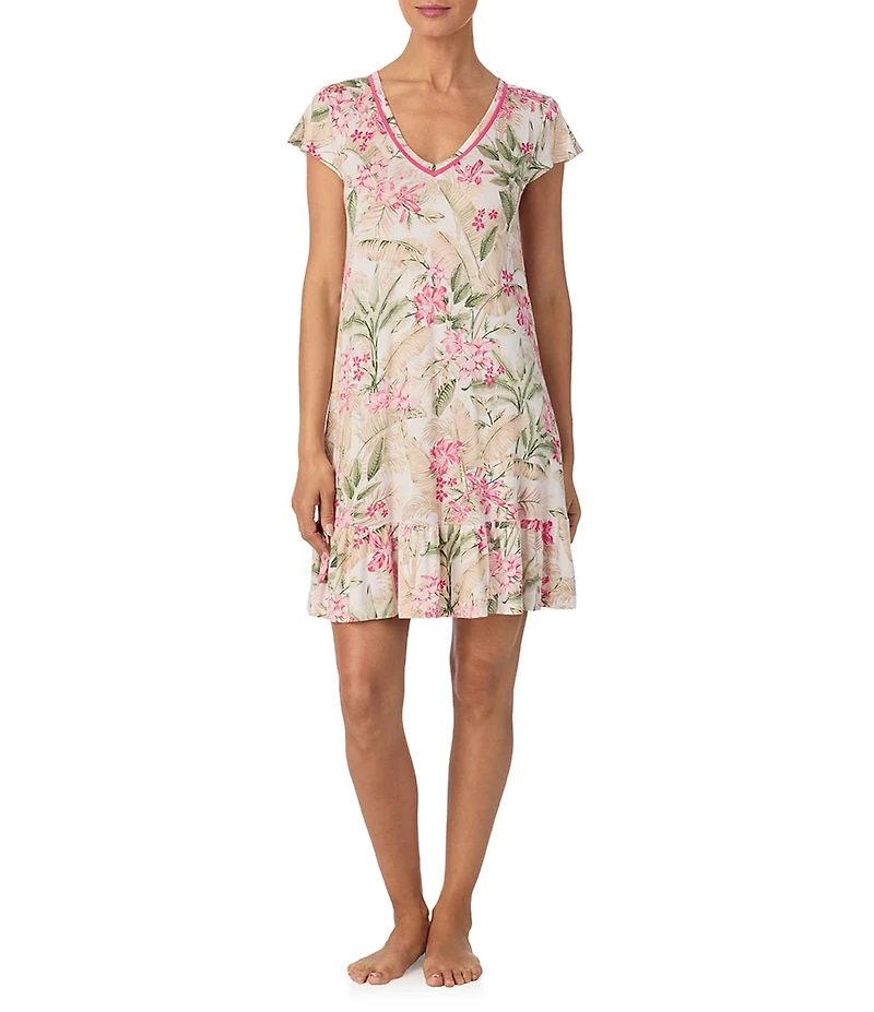 Tommy Bahama Floral Print Short Sleeve V-Neck Knit Nightgown