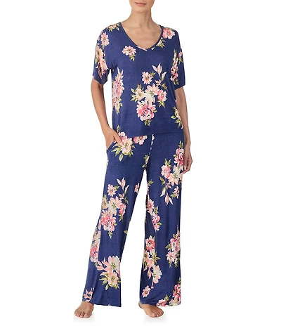 Tommy Bahama Floral Print Short Sleeve V-Neck Knit Pajama Set