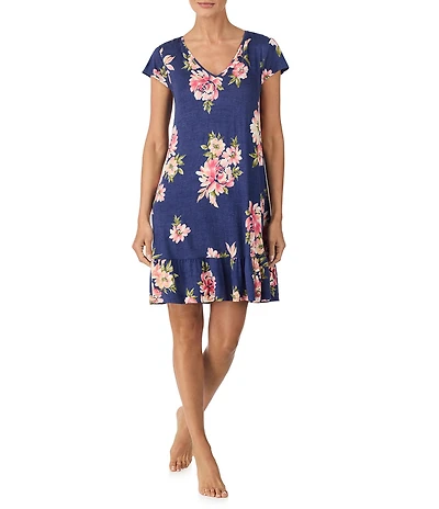 Tommy Bahama Floral Print Short Sleeve V-Neck Knit Sleepshirt
