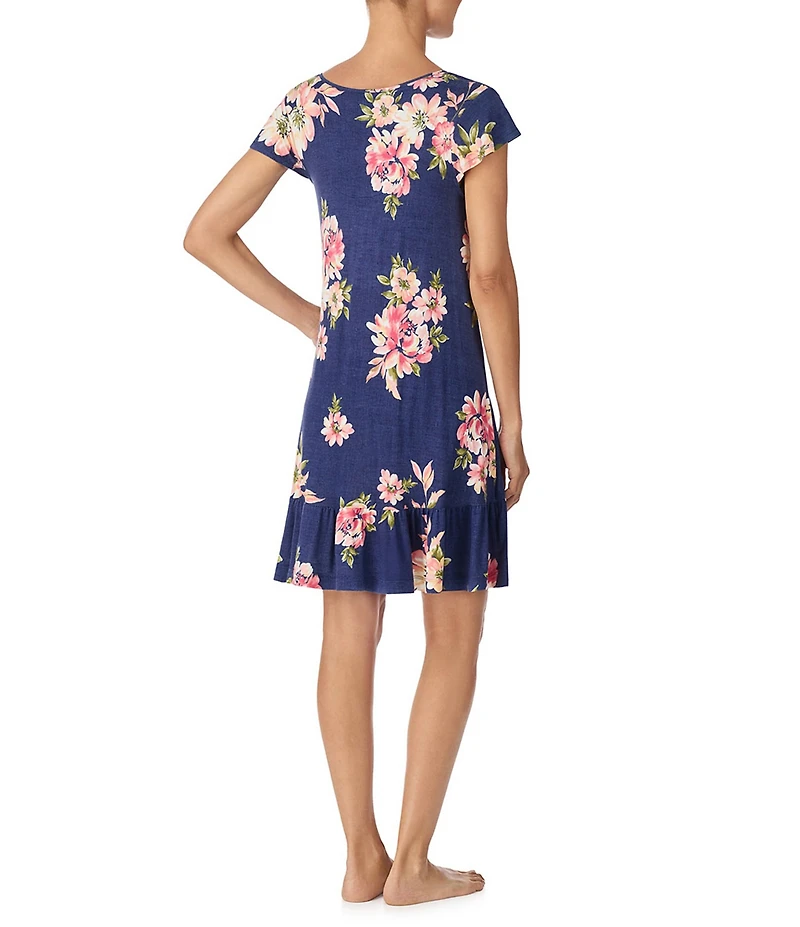 Tommy Bahama Floral Print Short Sleeve V-Neck Knit Sleepshirt