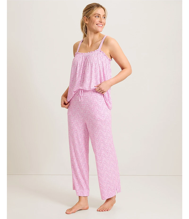 Tommy Bahama Floral Print Sleeveless Jersey Knit Cropped Pajama Set