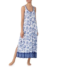 Tommy Bahama Floral Print Sleeveless Round Neck Jersey Knit Maxi Nightgown