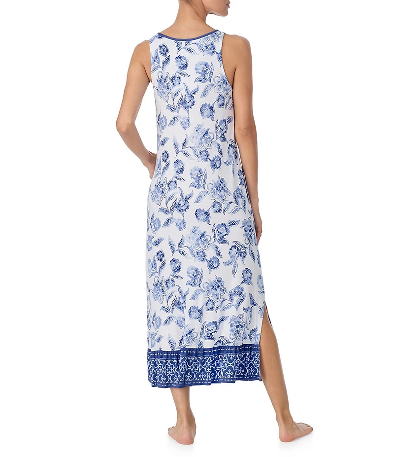 Tommy Bahama Floral Print Sleeveless Round Neck Jersey Knit Maxi Nightgown