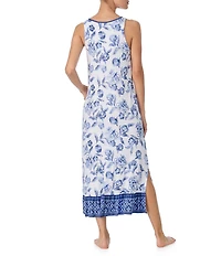 Tommy Bahama Floral Print Sleeveless Round Neck Jersey Knit Maxi Nightgown