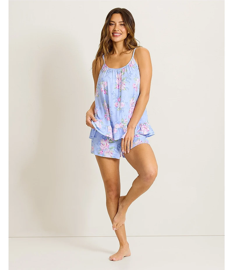 Tommy Bahama Floral Print Sleeveless Round Neck Jersey Knit Shorty Pajama Set
