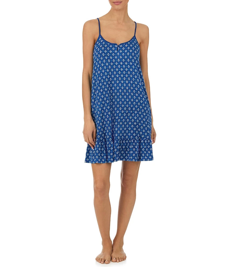 Tommy Bahama Floral Tile Print Sleeveless Keyhole Neck Jersey Knit Chemise