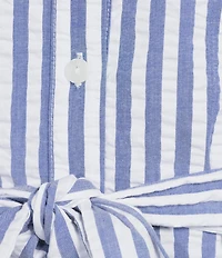 Tommy Bahama Frond Harbor Seersucker V-Neck Short Sleeve Flounce Shirtdress