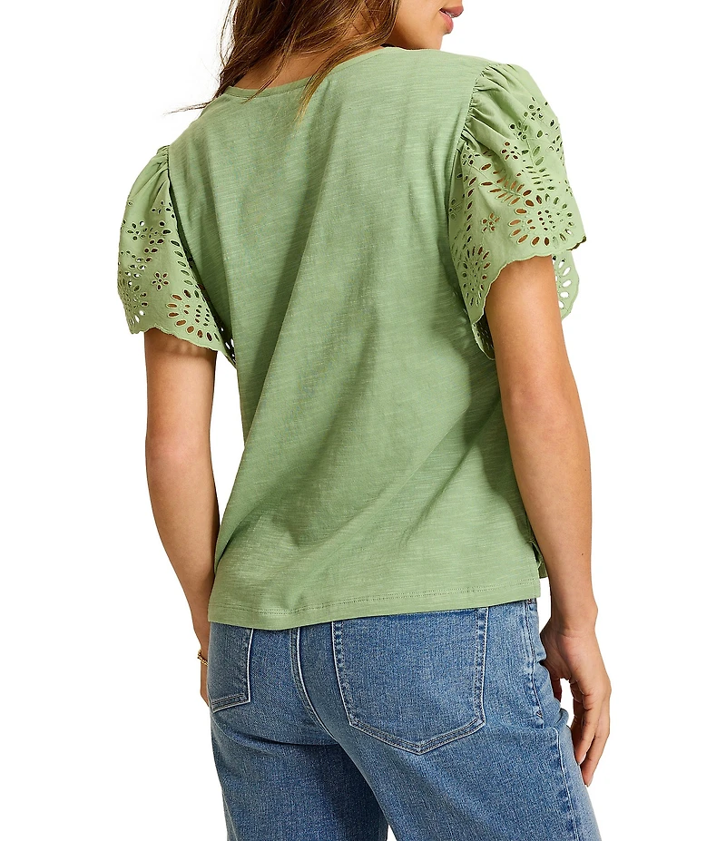 Tommy Bahama Gem Coast Flounced Schiffli V-Neck Tee