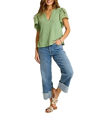 Tommy Bahama Gem Coast Flounced Schiffli V-Neck Tee