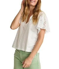 Tommy Bahama Gem Coast Flounced Schiffli V-Neck Tee