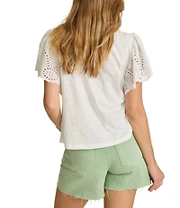 Tommy Bahama Gem Coast Flounced Schiffli V-Neck Tee