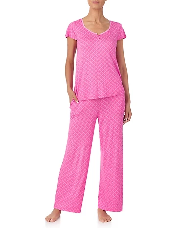 Tommy Bahama Geo Print Short Sleeve Jersey Knit Long Pajama Set