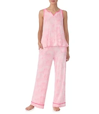 Tommy Bahama Geo Print Sleeveless Split Round Neck Jersey Knit Long Pajama Set