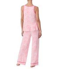 Tommy Bahama Geo Print Sleeveless Split Round Neck Jersey Knit Long Pajama Set