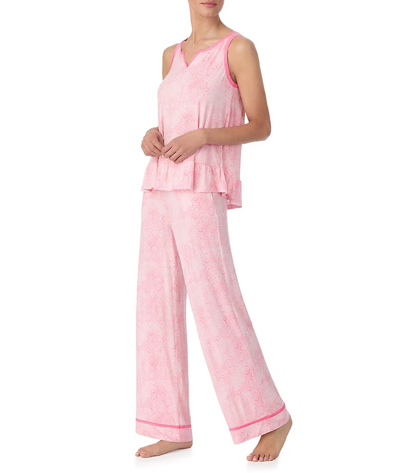 Tommy Bahama Geo Print Sleeveless Split Round Neck Jersey Knit Long Pajama Set