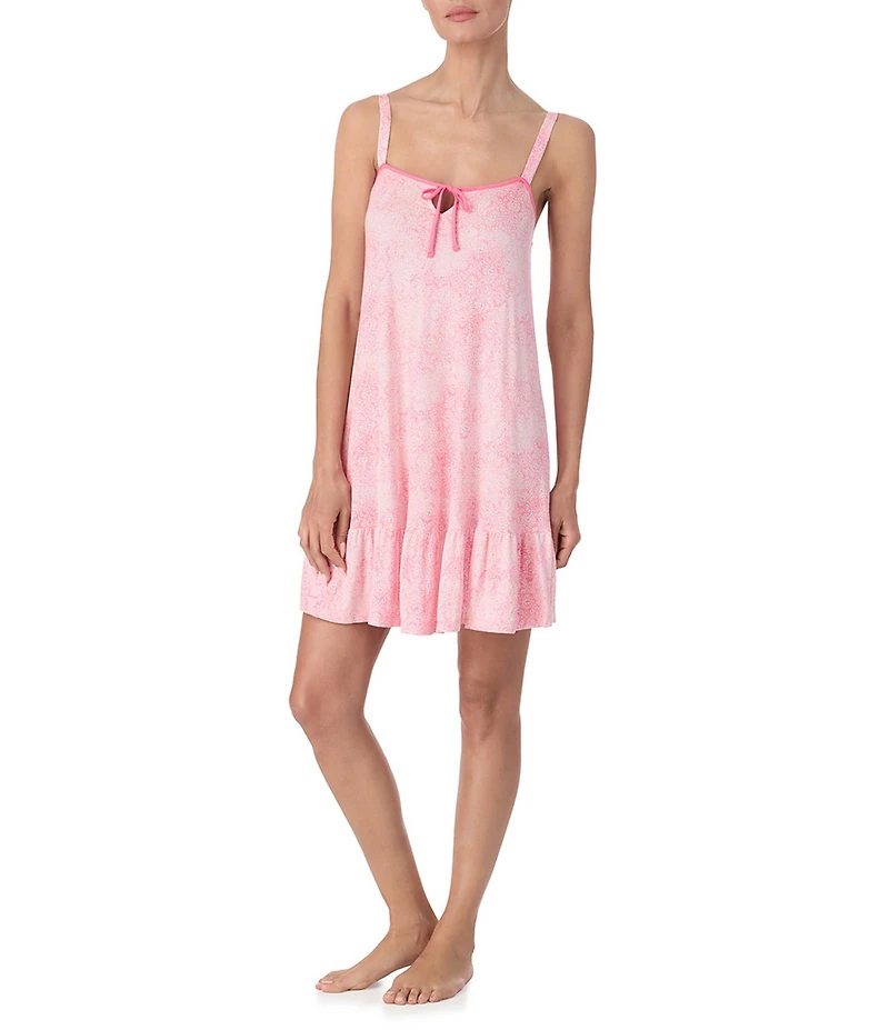 Tommy Bahama Geo Print Sleeveless Square Neck Keyhole Tie-Front Jersey Knit Chemise