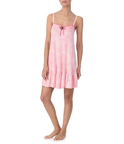 Tommy Bahama Geo Print Sleeveless Square Neck Keyhole Tie-Front Jersey Knit Chemise