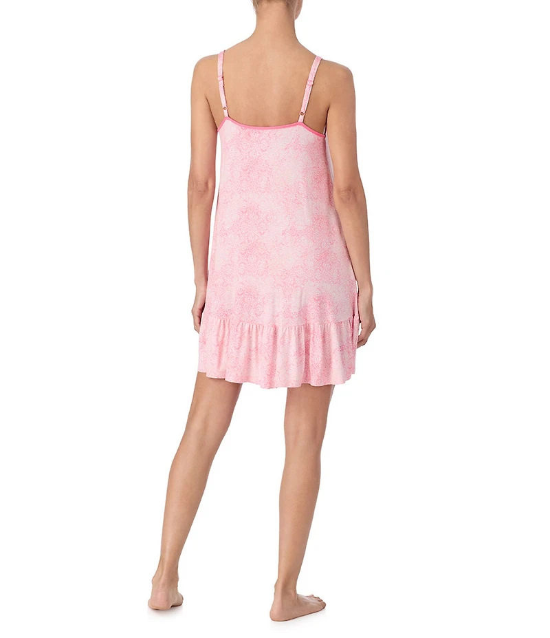 Tommy Bahama Geo Print Sleeveless Square Neck Keyhole Tie-Front Jersey Knit Chemise