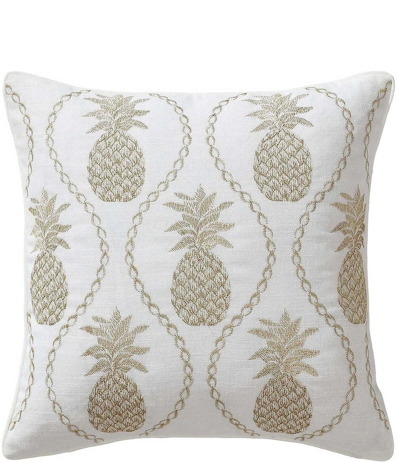 Tommy Bahama Golden Pineapples Embroidered Felt Square Throw Pillow