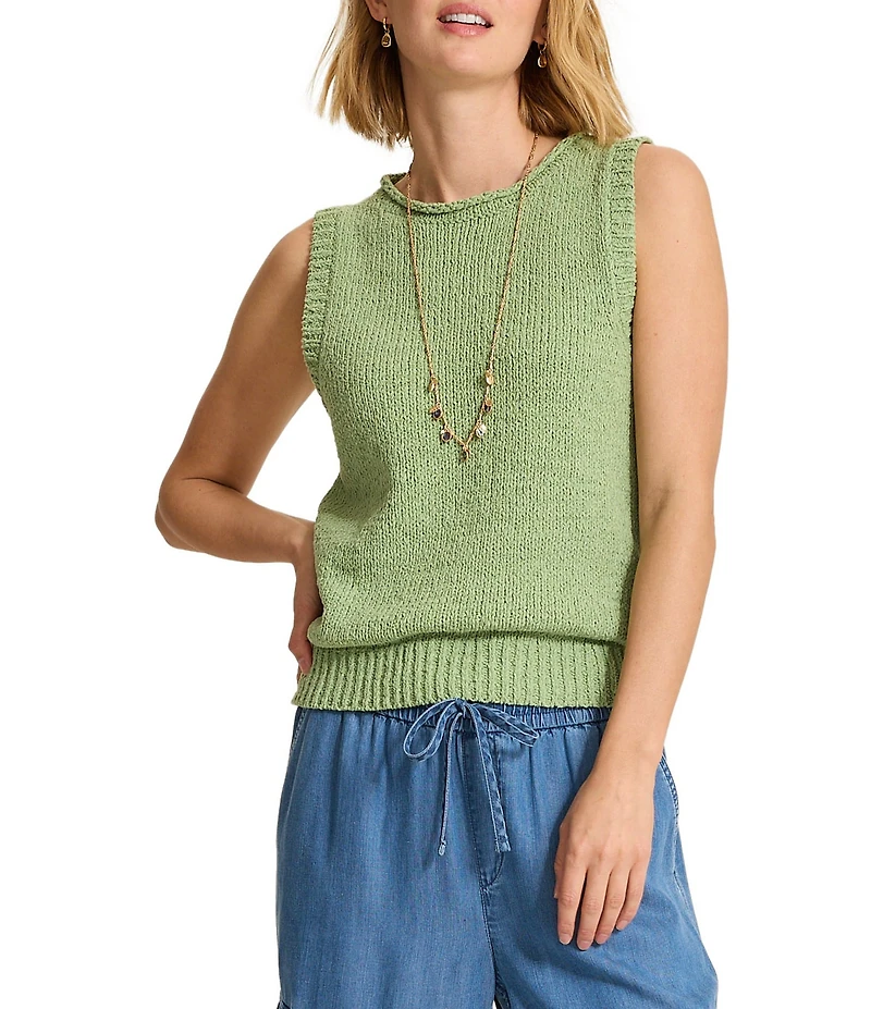Tommy Bahama Harbor Pebble Knit Rolled Neck Sleeveless Ribbed Trim Top