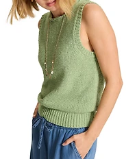 Tommy Bahama Harbor Pebble Knit Rolled Neck Sleeveless Ribbed Trim Top