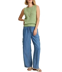 Tommy Bahama Harbor Pebble Knit Rolled Neck Sleeveless Ribbed Trim Top