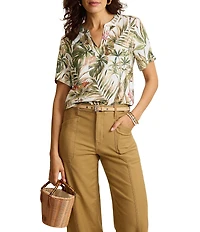 Tommy Bahama Hidden Coast Knit Silk Tropical Print Split V-Neck Short Sleeve Blouse