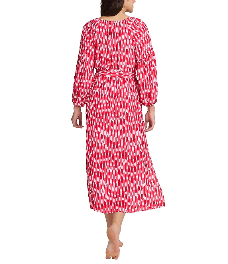 Tommy Bahama Ikat Stripe V-Neck 3/4 Sleeves Midi Dress Swim Cover-Up