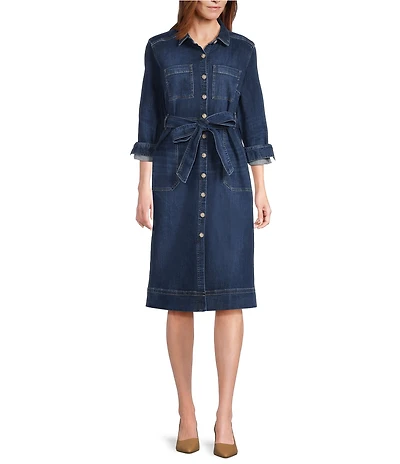 Tommy Bahama Indigo Denim Point Collar Long Sleeve Midi Shirtdress