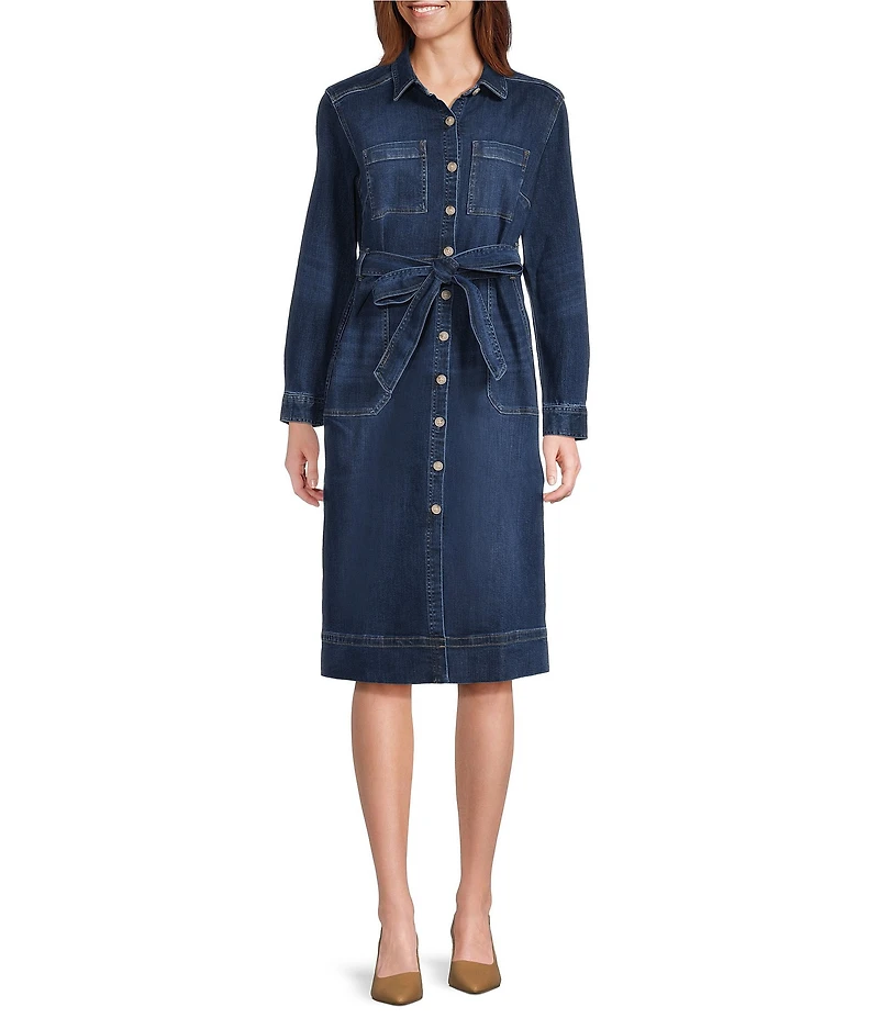 Tommy Bahama Indigo Denim Point Collar Long Sleeve Midi Shirtdress